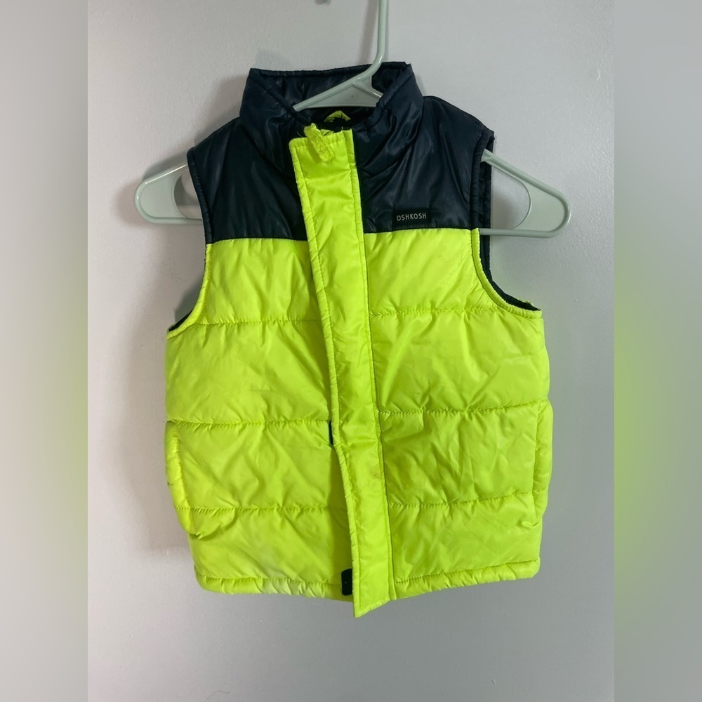 OshKosh B'gosh Neon Yellow and Black Puffer Vest size 6